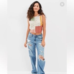 American Eagle Patchwork Button-Up Sweater Vest Small